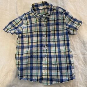 Janie and Jack Blue, Green & White Plaid Short Sleeve Button-Down Shirt